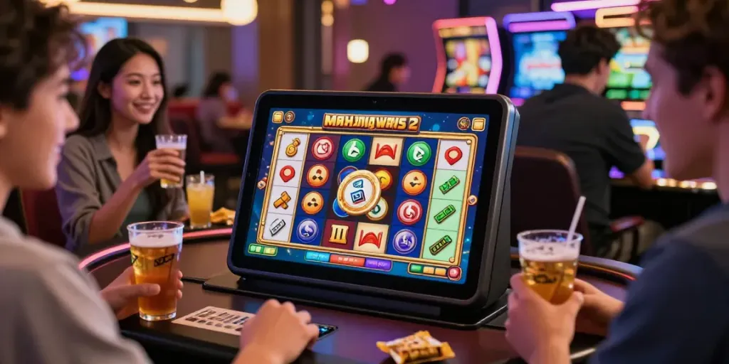 Pengalaman bermain mesin slot Mahjong Ways 2 yang seru di kasino online dengan pemain yang bahagia dan desain modern.
