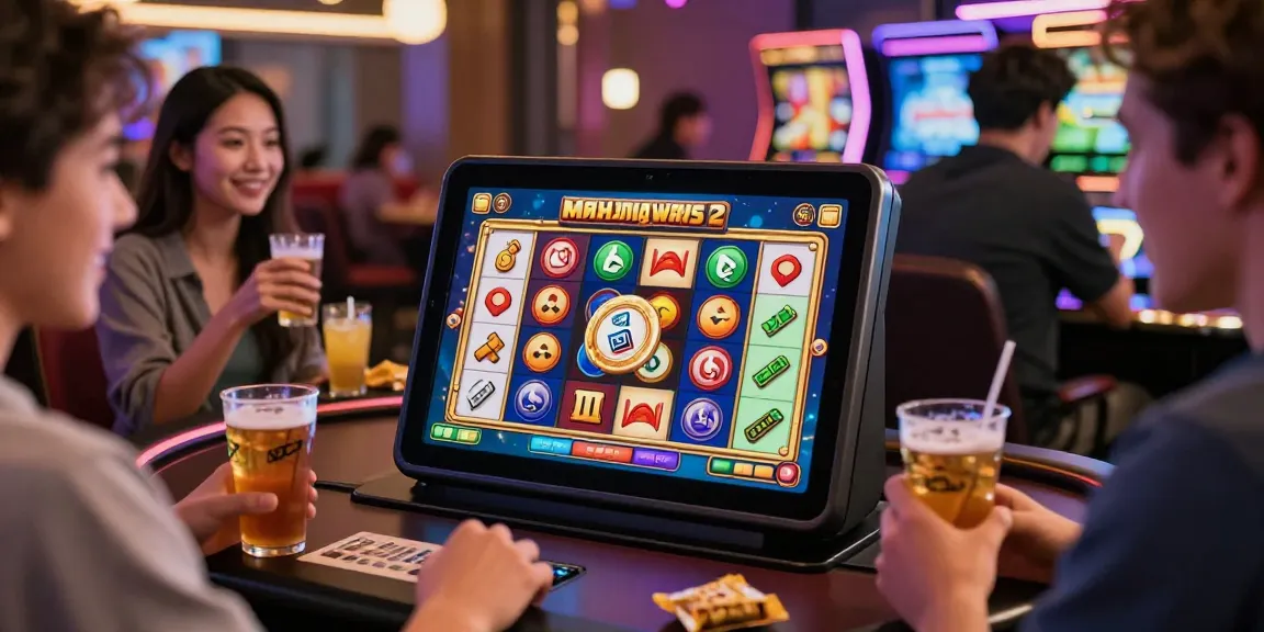 Pengalaman bermain mesin slot Mahjong Ways 2 yang seru di kasino online dengan pemain yang bahagia dan desain modern.
