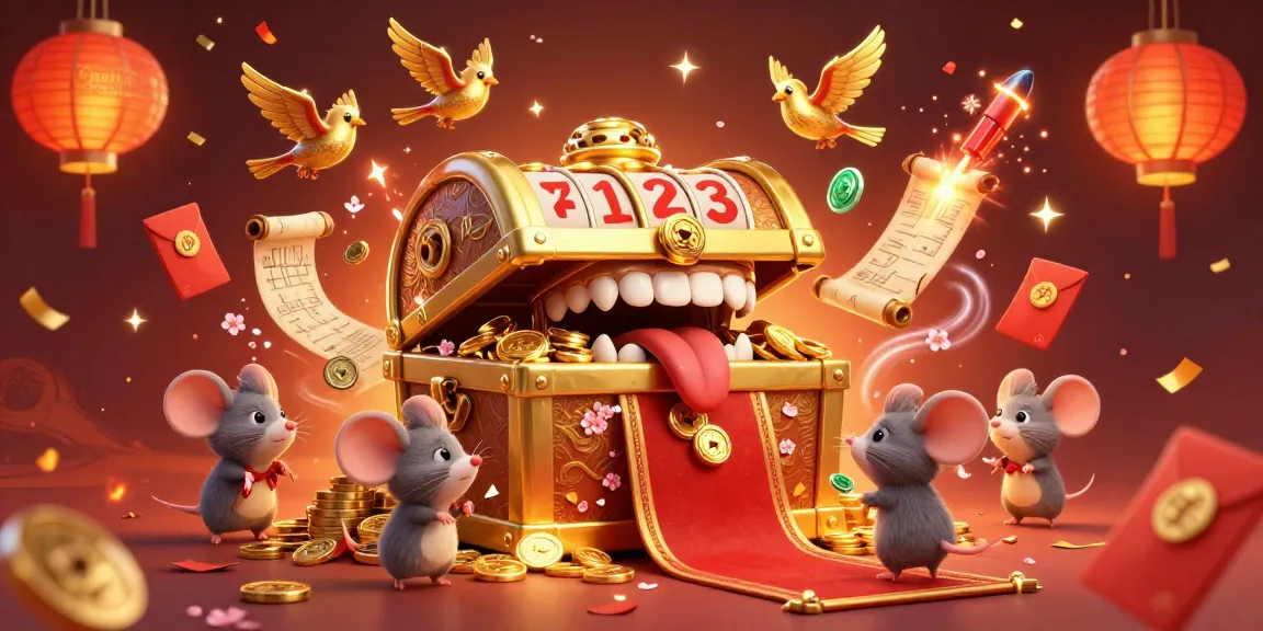 Experience the excitement of Caishen Wins with captivating slot reels and a treasure chest inviting adventure.
