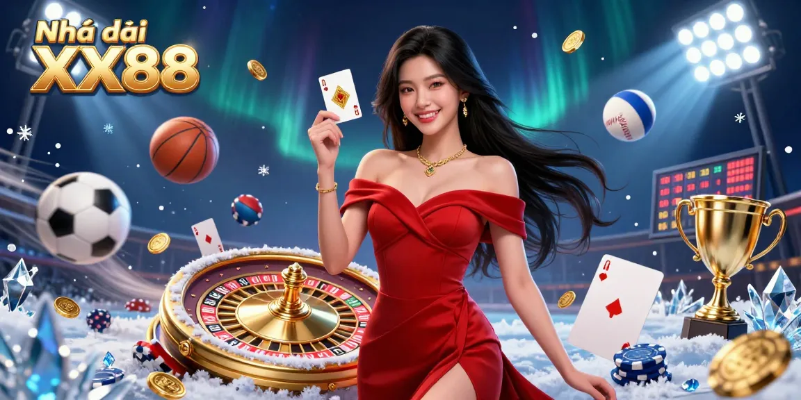 Engage with Nhà cái XX88, enjoy vibrant casino gaming with golden accents, immersive roulette, and festive sports elements.