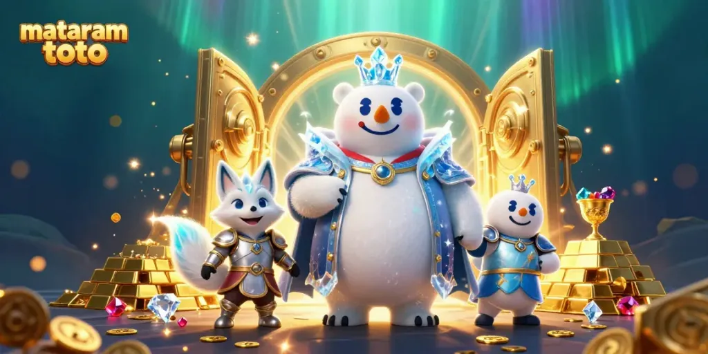 Spin the reels with mataram toto while the ice king and snow fox explore treasures in a magical casino.