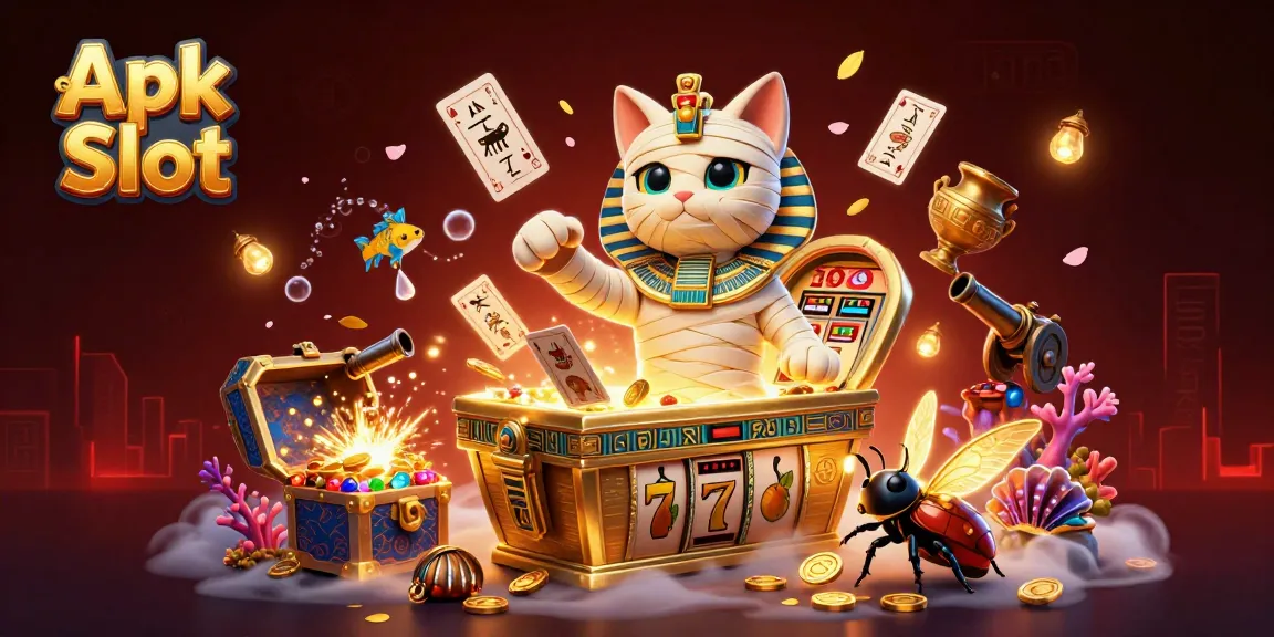 Grafis 3D Apk Slot menampilkan karakter slot berpadu dengan elemen kasino, memancarkan keceriaan.