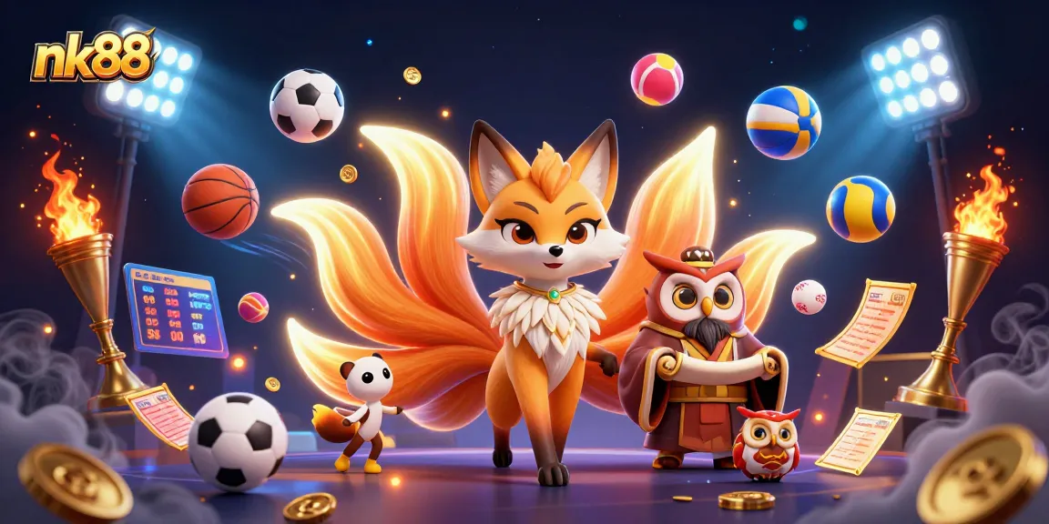 Experience the thrill of nk88's vibrant casino world with sports elements and mystical characters.