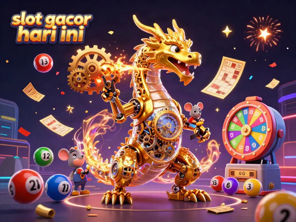 Experience the thrilling excitement of slot gacor hari ini with a striking illustration of a biomechanical dragon and game elements