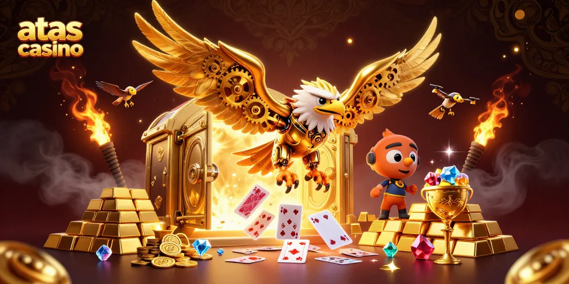 Join the fun at atas casino, where golden treasures and excitement await in this vibrant illustration.