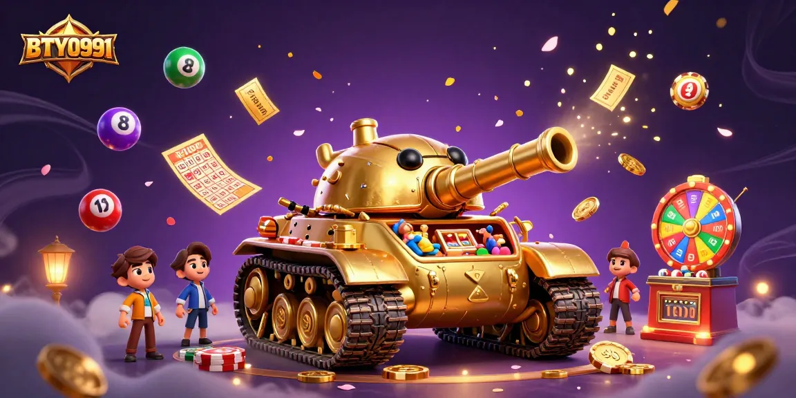 Engage with BTY0991's vibrant casino adventure featuring a dynamic golden beetle tank attraction.