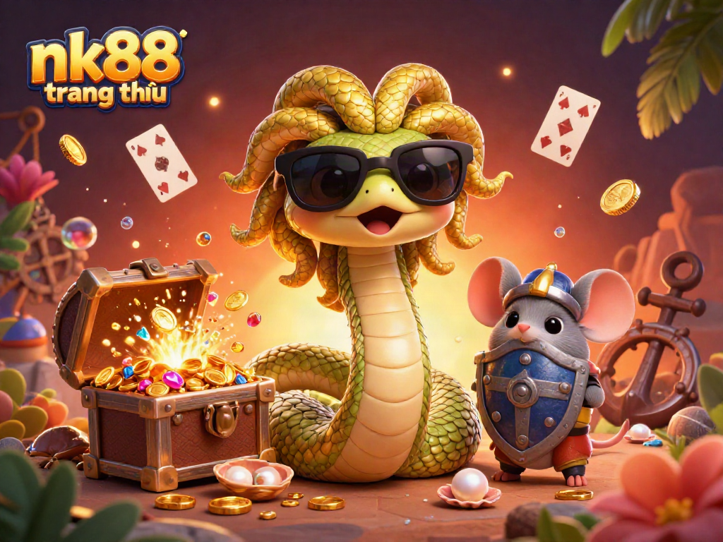 Experience thrilling gameplay at nk88 trang chủ with a vibrant 3D Medusa and warrior mouse illustration.