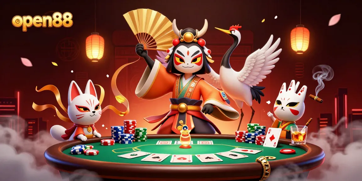 Experience thrilling gaming with open88 in an engaging 3D digital casino scene.