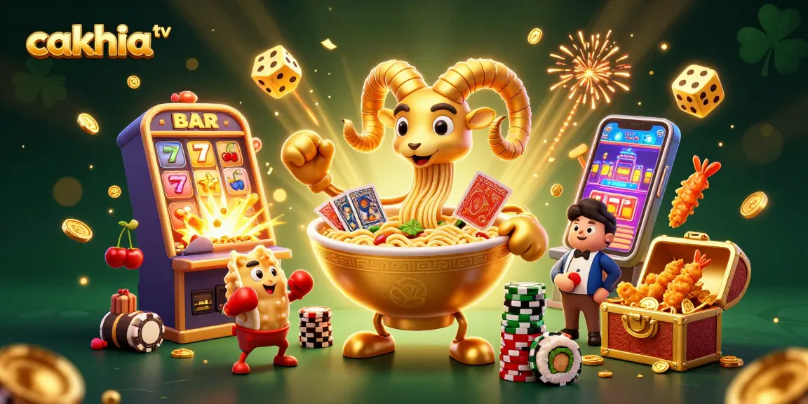 Cakhia TV brings a vibrant sports betting illustration packed with action, slot machines, and lively characters.
