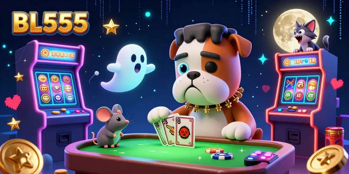 Play exciting casino games at BL555, featuring a lively 3D scene with unique characters and vibrant gambling elements.