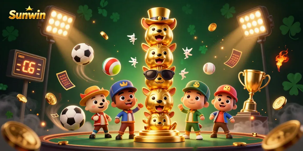 Engage with Sunwin's vibrant casino scene filled with dynamic sports elements and a golden totem.