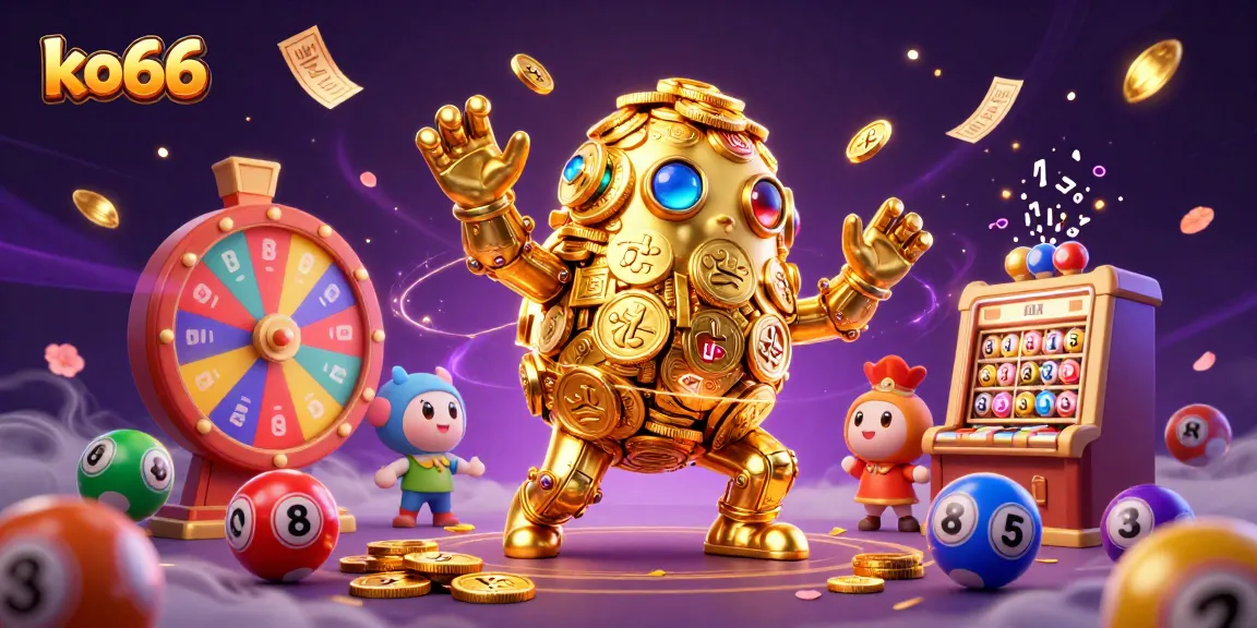 Engage in thrilling slots action at ko66 with a colorful golem, lottery balls, and dynamic game elements.