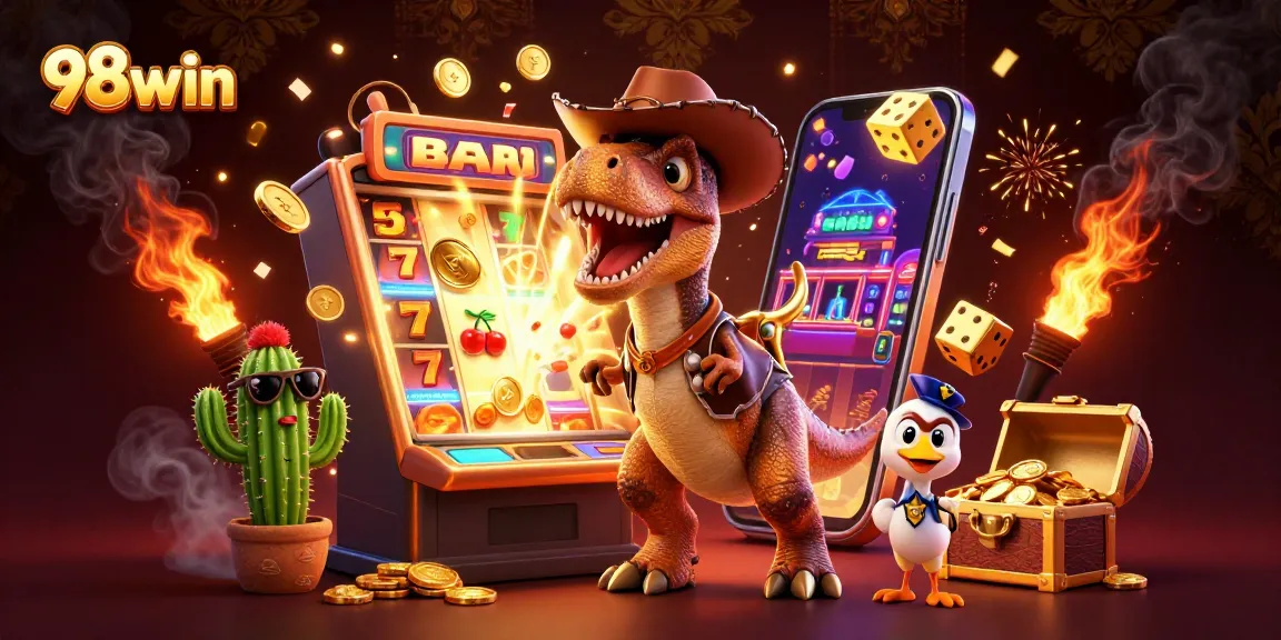 Engage with exciting slots at 98win, featuring a T-Rex and jackpot explosion.