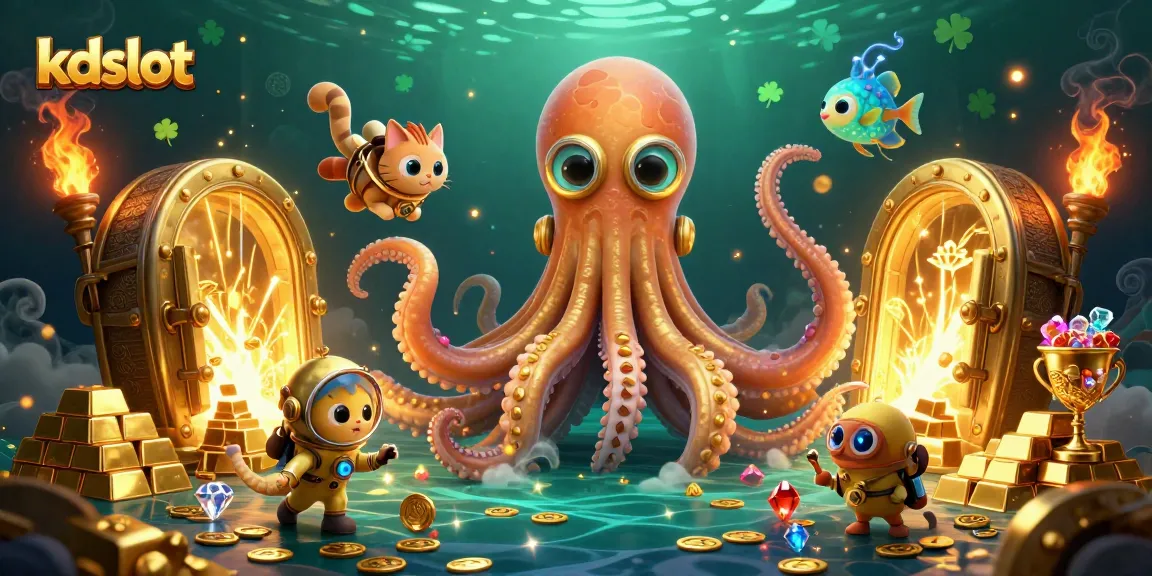 Experience thrilling gameplay with kdslot as a kraken and vintage diving cat explore treasure in a captivating casino world.