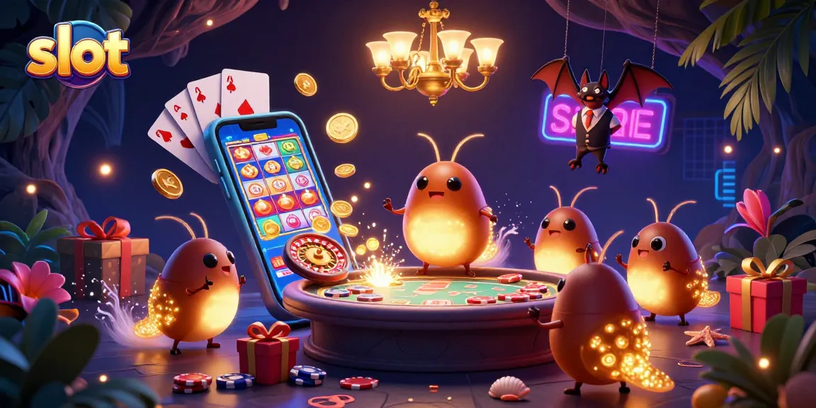 Menangkan slot dengan beragam simbol dan kartu menggetarkan dalam kasino berwarna cerah.