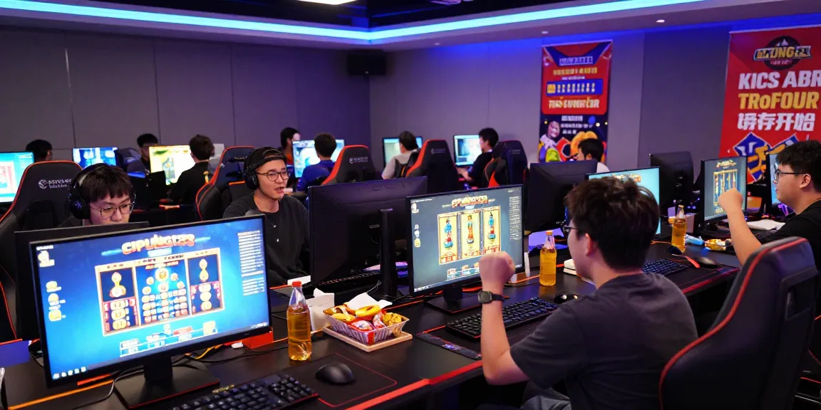 Suasana permainan slot di CIPUNG138 dengan pemain antusias dan monitor menampilkan permainan.