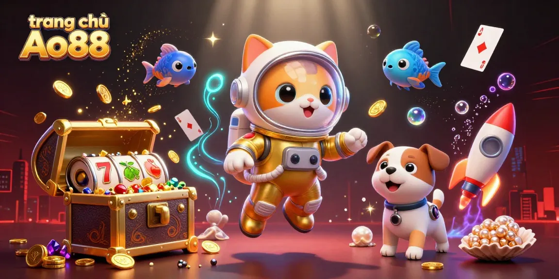 Experience vibrant gameplay with trang chủ Ao88 as the astronaut cat and rocket dog explore a treasure-filled casino