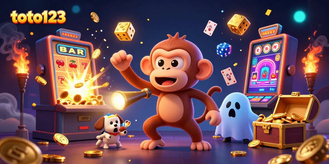 Experience thrilling wins with toto123 as a mischievous poltergeist monkey juggles casino treasures.