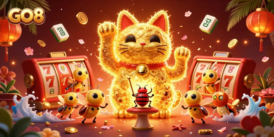 Experience the thrill of GO8 casino with vibrant 3D illustration showcasing exciting gambling elements.