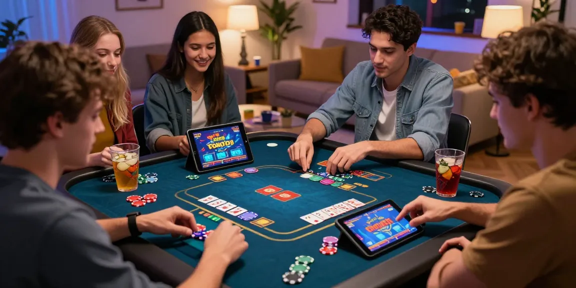 Friends enjoying Teen Patti on a tablet at home, showcasing a vibrant gaming experience on the main page.