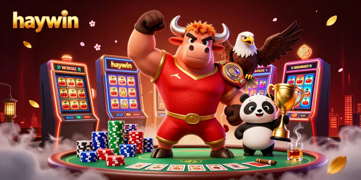 Experience excitement at haywin with a vibrant casino scene showcasing characters celebrating big wins.