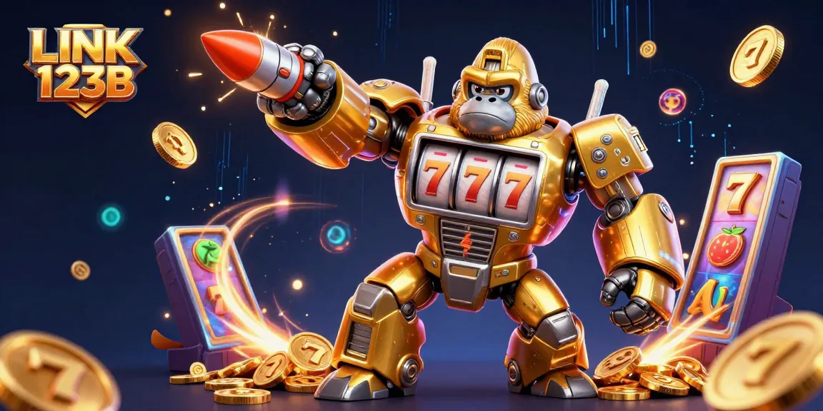 Engage in thrilling action with LINK 123B as a golden gorilla mech dominates the 3D casino scene.