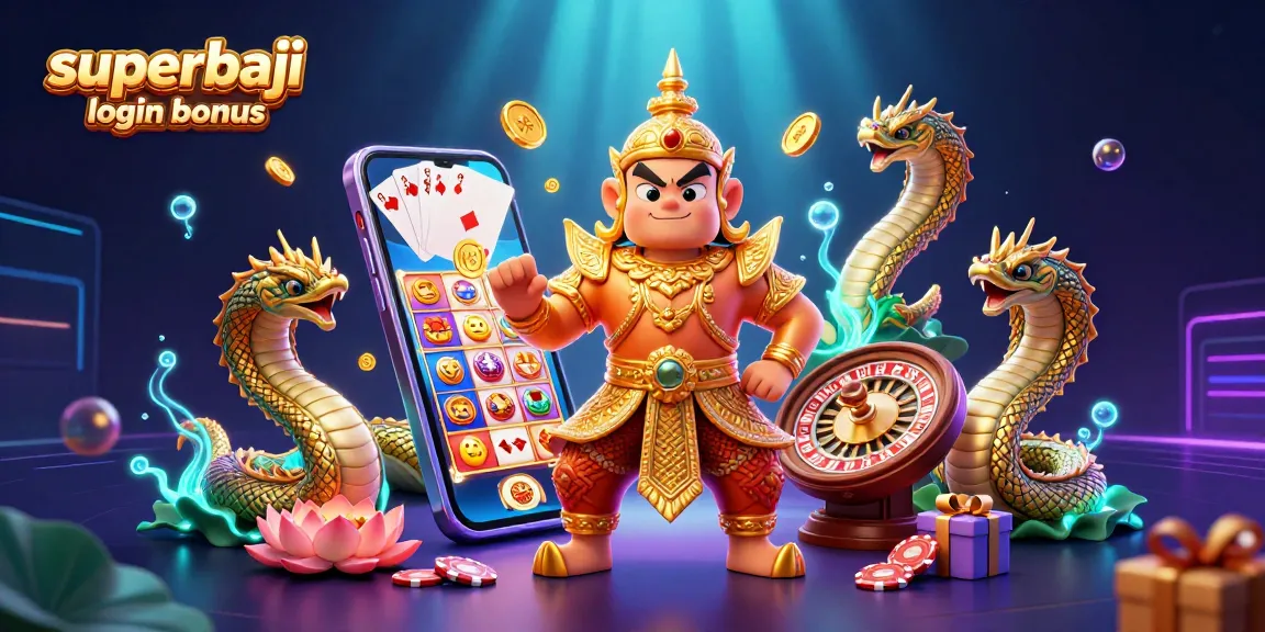 Engage with the superbaji login bonus, featuring characters and vibrant casino elements in a dynamic 3D illustration.