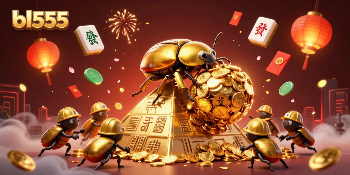Win big with bl555: Massive golden dung beetles and casino treasures in 3D illustrative art