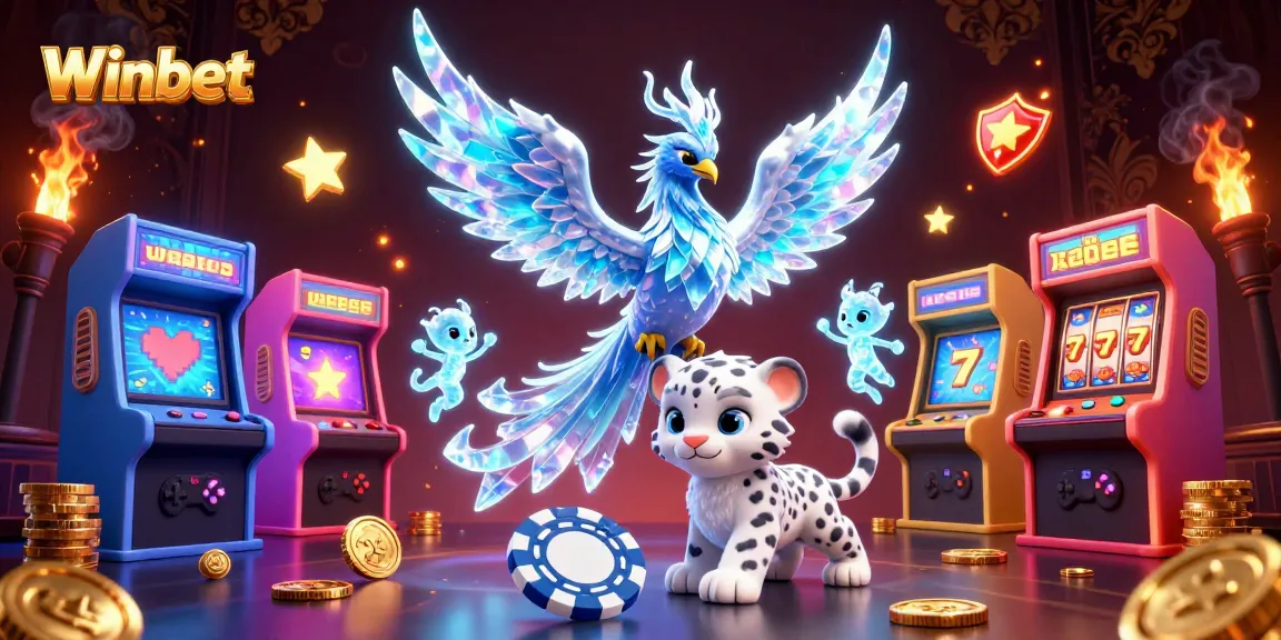 Engage with Winbet's vibrant 3D casino world featuring a magical ice phoenix and playful characters.