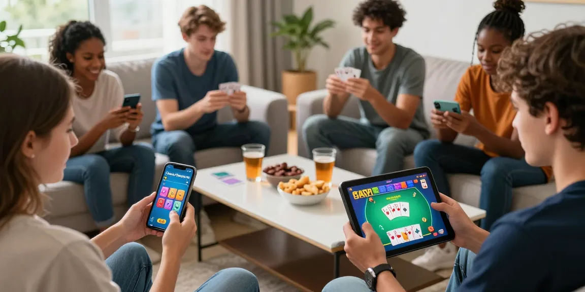Download free APK for Card Rummy, showcasing players enjoying thrilling card games on multiple devices in a bright living room.