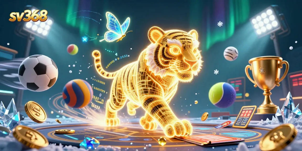 Experience the thrill of sv368 with a vibrant digital casino featuring a light-energy tiger, sports elements, and dynamic action.