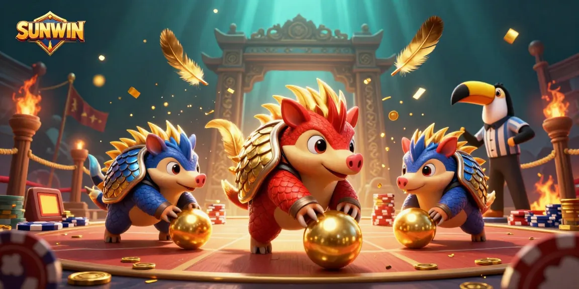 SUNWIN pangolins roll golden balls and chips in an exciting online casino game scene
