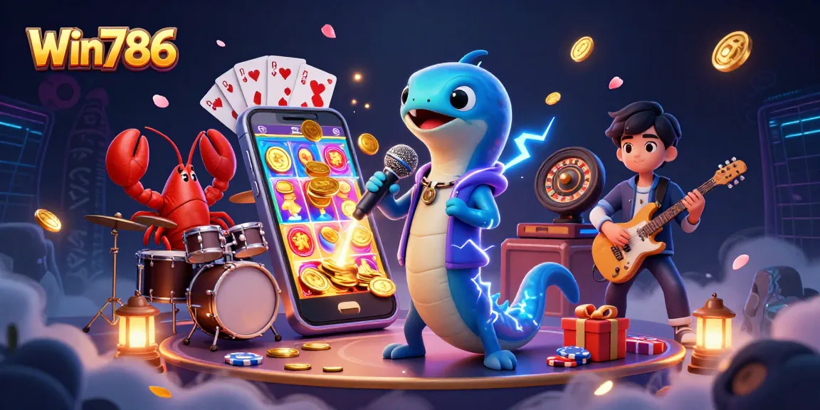 Win786 offers an underwater casino scene with colorful slot games and characters, immersing bettors in excitement.