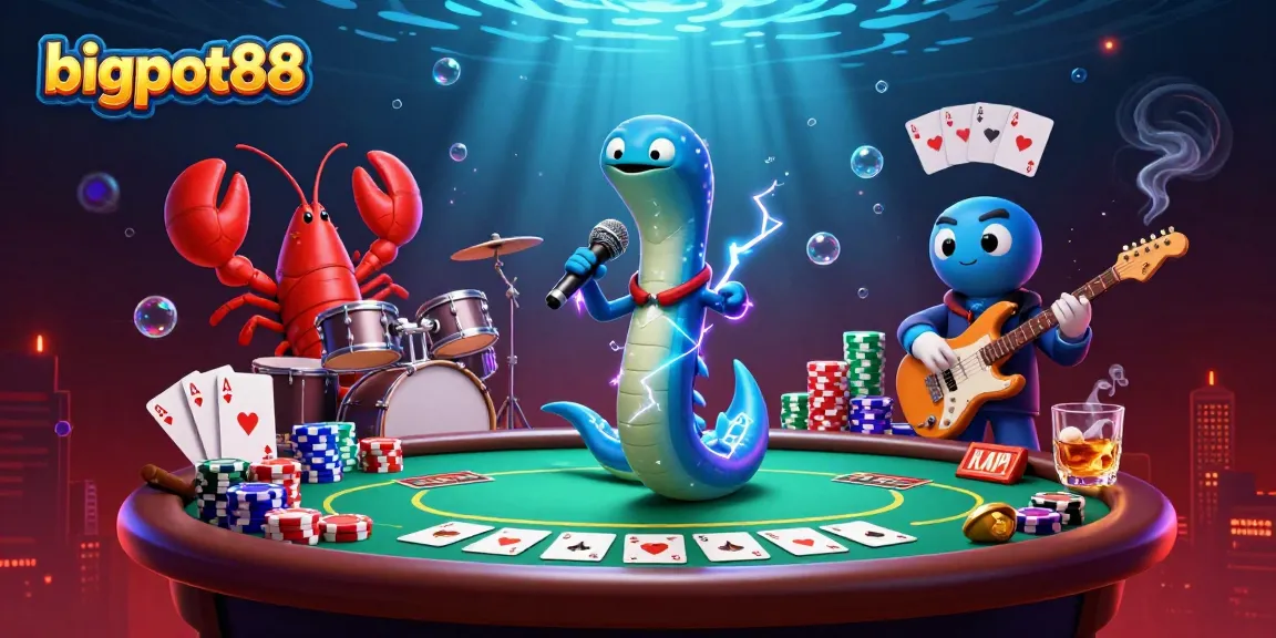 Experience thrilling action at bigpot88 with an electric eel DJ, crab drummer, and seahorse guitarist on stage!
