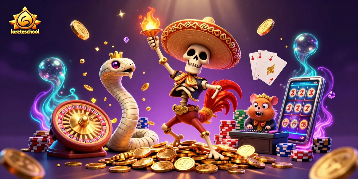 Feel the excitement at loretoschool with this dynamic 3D casino illustration featuring vibrant gambling elements.