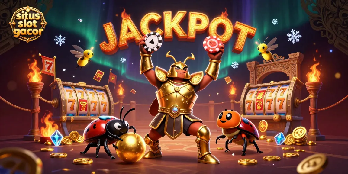 Score big with situs slot gacor featuring a victorious beetle champion in a vibrant casino scene.