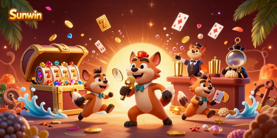 Sunwin showcases hyenas in a vibrant casino scene featuring comedy and slot games.