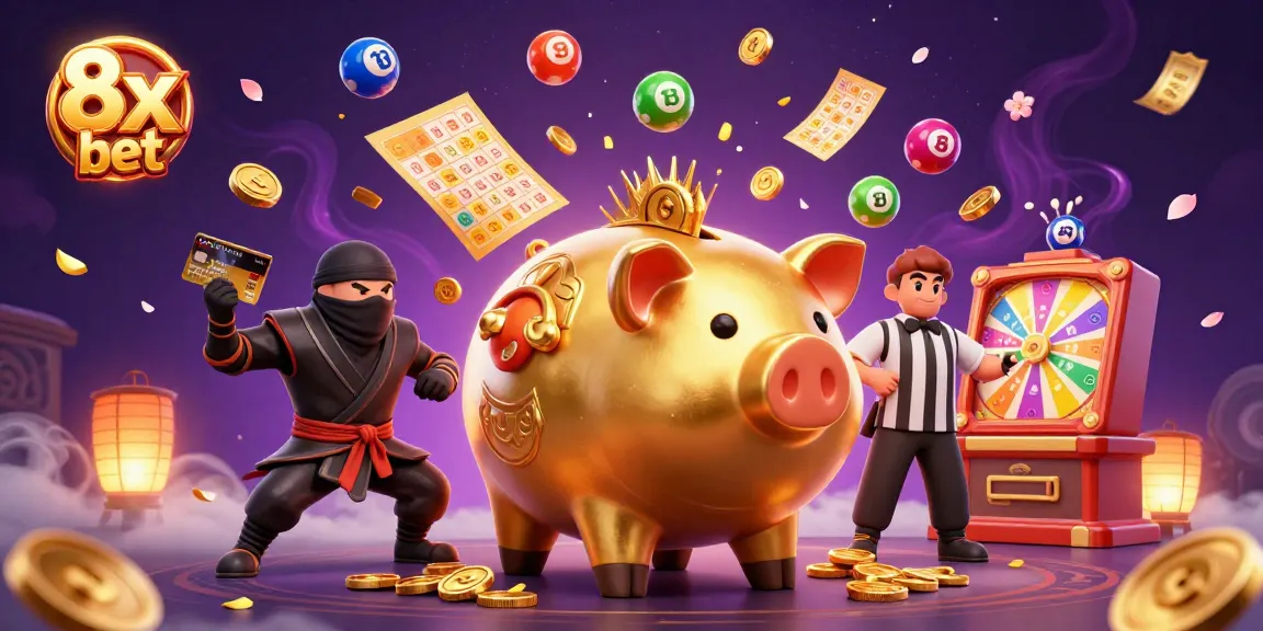 Captivating 3D scene showcasing the 8x bet sumo wrestler and ninja characters amidst vibrant gambling elements.