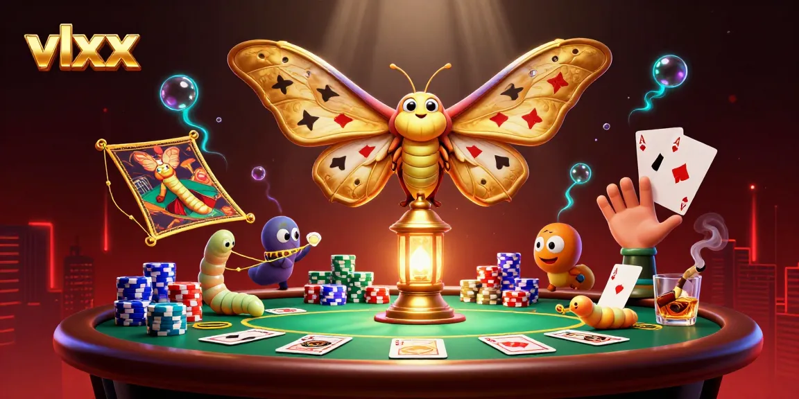 Engage with vlxx as the atlas moth interacts with vibrant poker elements in a dazzling casino scene.