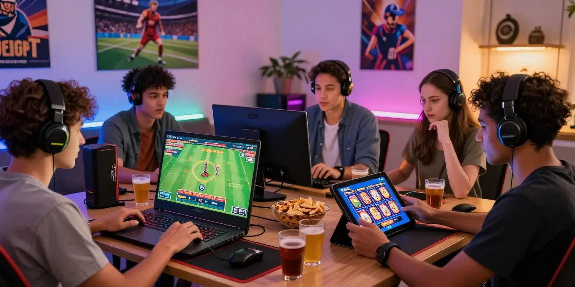 Engaging online gaming activities at home with friends, highlighting https://78winnh.net/ in a vibrant and energetic atmosphere.