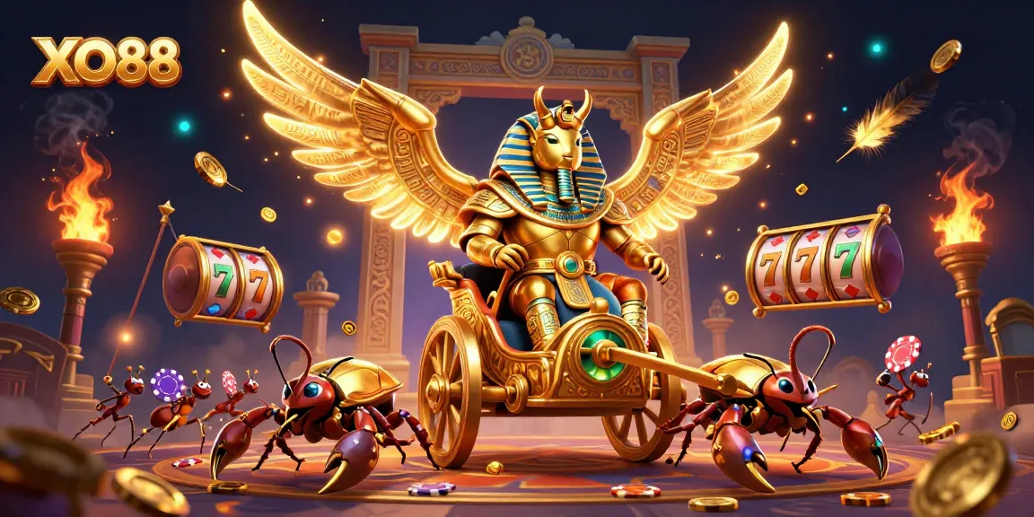 Experience thrilling casino action with XO88's vibrant, animated scene of characters and gaming elements.